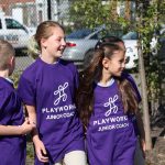 Adaire students giggling during Playworks activities.