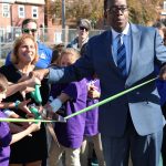 Principal Jenkins and community members at the Adaire school play yard opening.